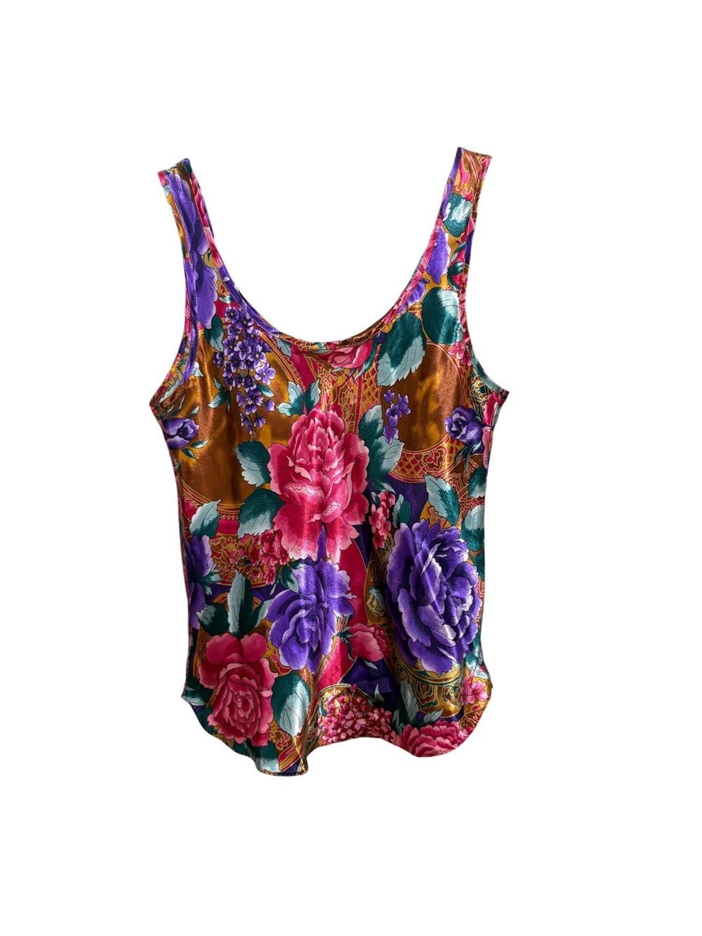 Floral Satin Scoop Neck Tank Top - Multicolor